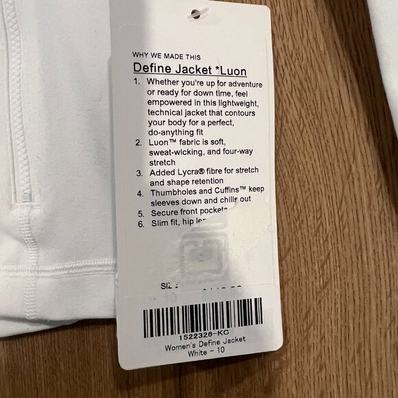 NWT LuLuLemon Orange Theory White Long Sleeve Zip Up Define Jacket Size 10 - Picture 7 of 12